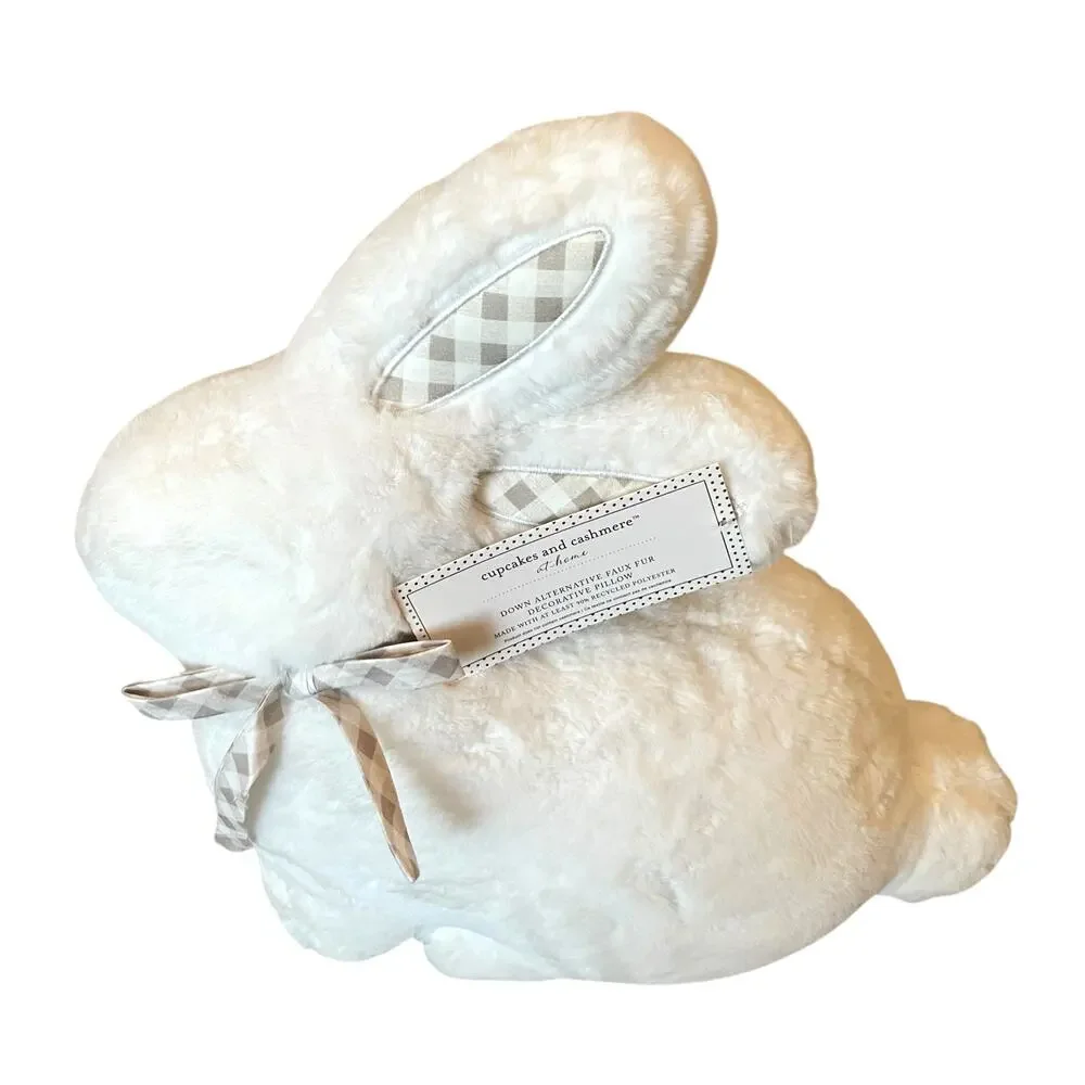 Cupcakes & Cashmere WHITE Bunny Rabbit Throw Pillow Easter Spring Farmhouse New